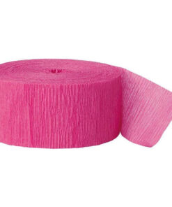 Crepepapir rulle i hot pink farve med crepet struktur, ideel til festpynt og dekoration