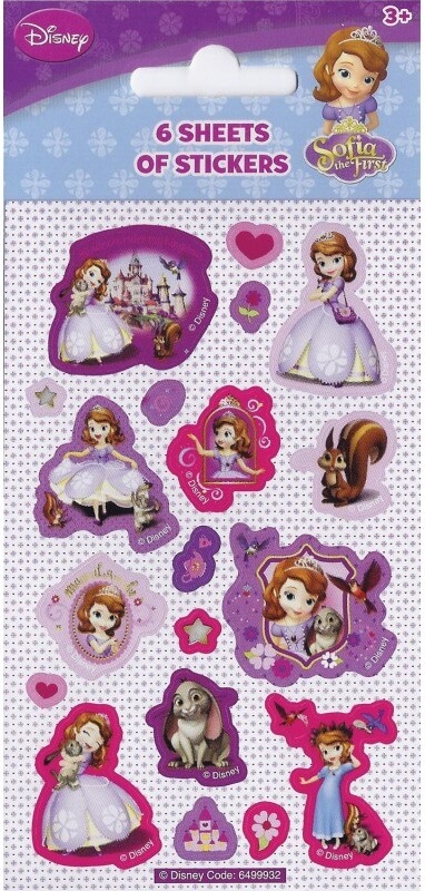 Sofia den Første stickers med farverige Disney-prinsesse motiver på ark.