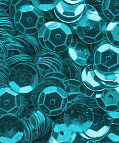 Turkise runde pailletter på 6 mm samlet i en bunke – 500 stk. dekorative pailletter til hobby og kreative projekter.