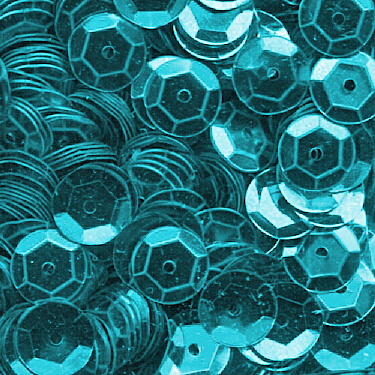 Turkise runde pailletter på 6 mm samlet i en bunke – 500 stk. dekorative pailletter til hobby og kreative projekter.