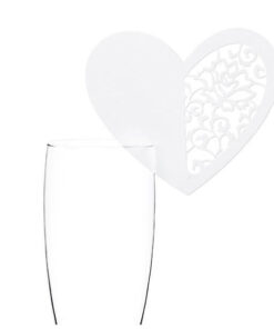 Hvide Perlemorsfarvet hjerte bordkort til glas
