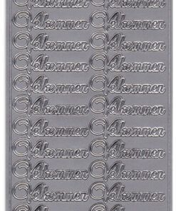 Sølv ark med ‘Velkommen’-stickers i dekorativ skrifttype