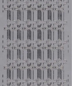 Ark med stickers af store kors i sølv.