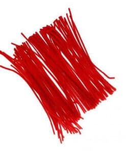 Julerøde piberensere 6mm x 30cm i pakke med 25 stk, bløde chenille-stænger til hobby og julepynt.