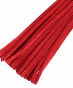 Julerøde piberensere 6mm x 30cm i pakke med 25 stk, bløde chenille-stænger til hobby og julepynt.