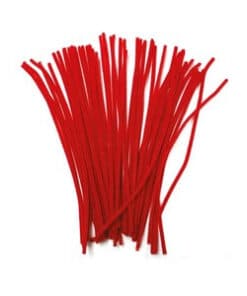 Julerøde piberensere 6mm x 30cm i pakke med 25 stk, bløde chenille-stænger til hobby og julepynt.