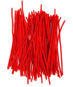 Julerøde piberensere 6mm x 30cm i pakke med 25 stk, bløde chenille-stænger til hobby og julepynt.