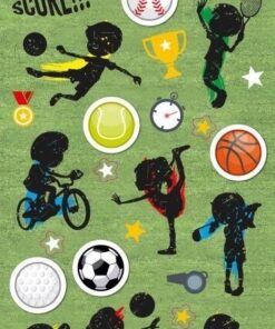 Stickers og klistermærker med fodbold og sport motiver til børn – farverige sport stickers med bolde, spillere og pokaler