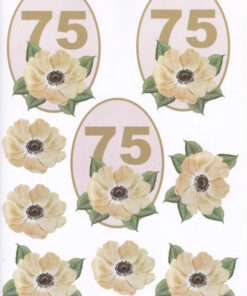 3D ark 75 år med gule blomster til kortfremstilling og 3D decoupage