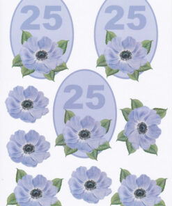 3D ark med blå blomster og 25 år til kortfremstilling