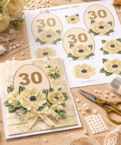 Håndlavet 30 års kort lavet med 3D ark med blomster til kortfremstilling