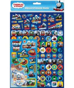 Thomas Tog stickers mega ark med to store klistermærkeark fyldt med farverige motiver af Thomas og hans venner