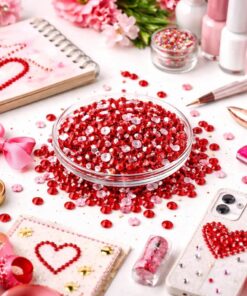 Røde rhinsten 3 mm til scrapbooking og kortfremstilling på kreativt hobbybord