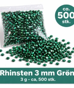 Grønne rhinsten 3 mm i pose – ca. 500 stk. til hobby og dekoration