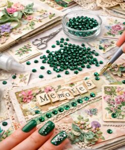 Grønne rhinsten 3 mm brugt til scrapbooking og kreativ dekoration på hobbybord