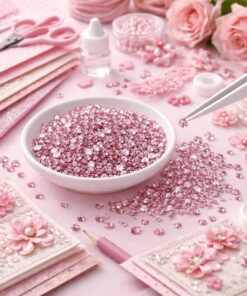 Lyserøde rhinsten i 3 mm brugt til scrapbooking og kreativ kortfremstilling.
