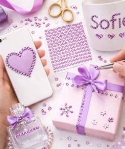 Selvklæbende lilla rhinsten 6 mm brugt til pyntning af gaver og personlige ting