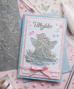 DIY kortfremstilling med 3D peel off stickers af Tommelise i sølv på håndlavet lykønskningskort