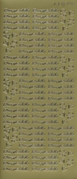 Guld stickers med teksten barnedåb til kortfremstilling, bordkort, invitationer og scrapbooking