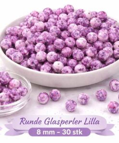 Runde lilla glasperler 8 mm i skål – 30 stk til smykkefremstilling og kreativ hobby
