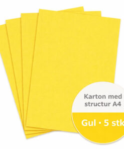 Gult A4 karton med struktur i pakke med 5 ark, velegnet til kreativ hobby og kortfremstilling