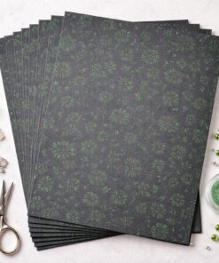 Sort A4 karton med perlemor glitter blomster i ark, velegnet til kortfremstilling, scrapbooking og kreativ hobby