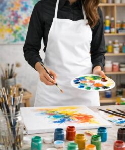 Hvidt forklæde til voksen i bomuld brugt til kreativ hobby maling