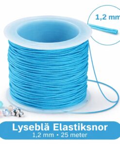 Lyseblå elastiksnor på rulle, 1,2 mm tyk og 25 meter lang, til smykkefremstilling