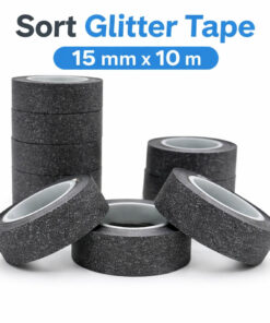 Sort glitter tape 15 mm x 10 m – dekorativ hobby tape med glimmereffekt