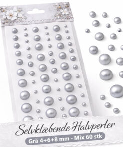 Selvklæbende grå halvperler i størrelserne 4 mm, 6 mm og 8 mm – mix 60 stk til hobby, scrapbooking og dekoration