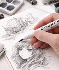 Graph’it Brush Liner i medium grå brugt til illustration af manga-portræt på skitsepapir
