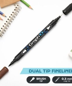 Graph’O dual tip fineliner med brush tip og 0.3 mm fin spids – sort tusch til illustration og lettering