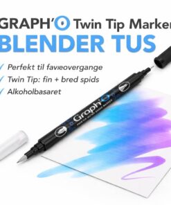 GRAPH’O Twin Tip Marker GO00000 blender tus med twin tip og tekst der fremhæver farveovergange og alkoholbaseret blæk