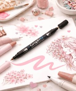Graph'O Twin Tip Marker Pale Rose i brug til illustration med blomster og kvindeportræt, vandbaseret tusch til kreativ tegning