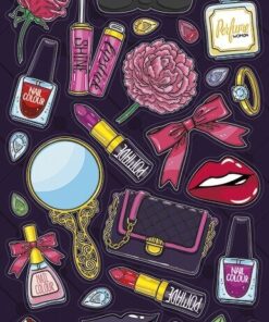 Fashion stickers med modeikoner som læbestift, parfume, sko og accessories – trendy klistermærker til laptop, mobil og notesbog