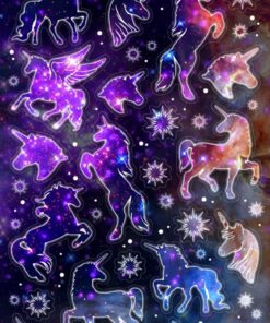 Stickers med enhjørninger i galaksefarver – farverige unicorn klistermærker til børn og kreative projekter