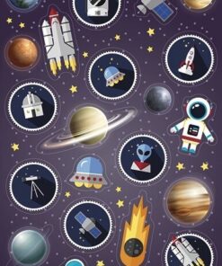 Stickers med rummet med planeter, astronauter, raketter og stjerner – farverige rumklistermærker til børn
