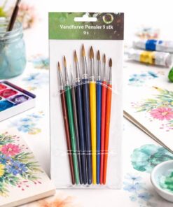 Vandfarve pensler sæt med 9 akvarelpensler i forskellige størrelser til hobby maling og kreativt arbejde
