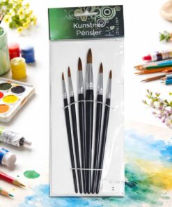 Kunstner pensel sæt med 6 runde pensler i emballage til hobby maling, akvarel, akryl og oliemaling