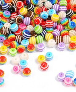 Runde perler med striber mix 8mm