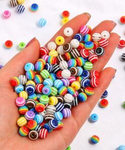 Runde perler med striber mix 8mm