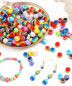 Runde perler med striber mix 8mm