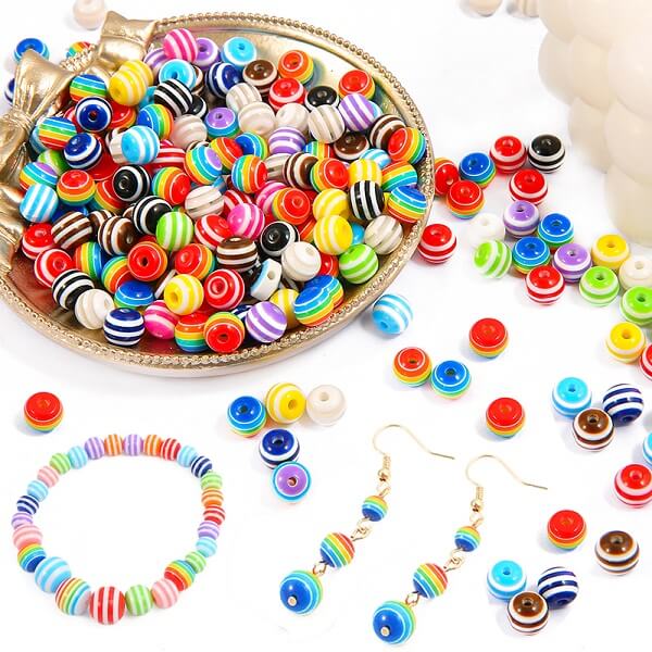 Runde perler med striber mix 8mm