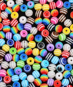 Runde perler med striber mix 8mm