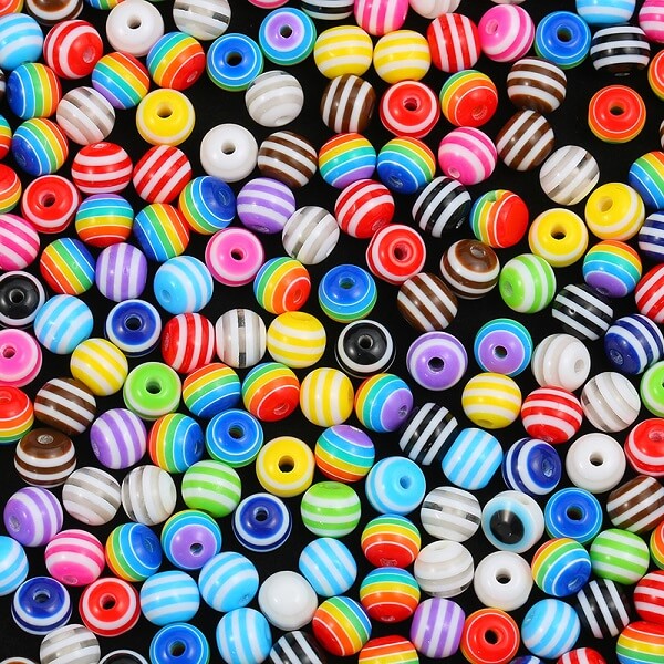 Runde perler med striber mix 8mm