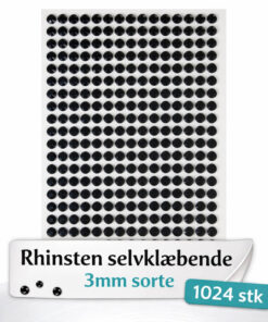Selvklæbende sorte rhinsten i 3 mm – ark med 1024 stk til hobby og dekoration