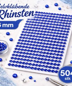 Selvklæbende blå rhinsten 6 mm på ark med 504 stk til hobby og dekoration