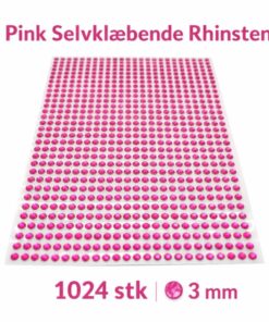Pink selvklæbende rhinsten 3 mm – 1024 stk dekorative hobby sten på ark