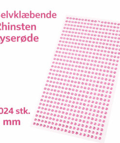 Selvklæbende lyserøde rhinsten i 3 mm, 1024 stk., til hobby, scrapbooking og dekoration.