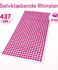 Selvklæbende pink rhinsten i 4 mm størrelse – ark med 437 stk til hobby og DIY